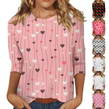 Женская модная повседневная свободная футболка с круглым вырезом и рукавами 3/4 с принтом, женский топ XXL