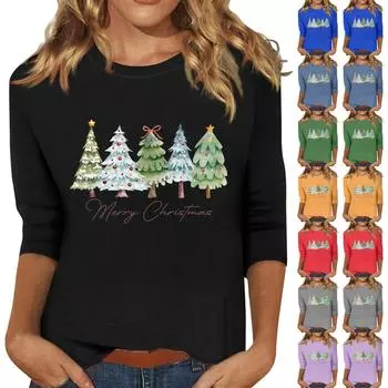 Женская модная повседневная свободная футболка с круглым вырезом и рукавами 3/4 с принтом, женский топ L армия зеленый