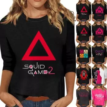 Женская модная повседневная свободная футболка с круглым вырезом и рукавами 3/4 с принтом, женский топ XXXL