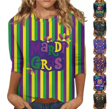 Женская модная повседневная свободная футболка с круглым вырезом и рукавами 3/4 с принтом, женский топ XXXL зелёный