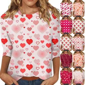 Женская модная повседневная свободная футболка с круглым вырезом и рукавами 3/4 с принтом, женский топ XXXL светло-розовый