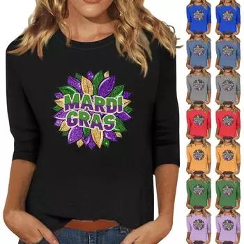 Женская модная повседневная свободная футболка с круглым вырезом и рукавами 3/4 с принтом, женский топ XXXL