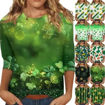 Женская модная повседневная свободная футболка с круглым вырезом и рукавами 3/4 с принтом, женский топ L белый