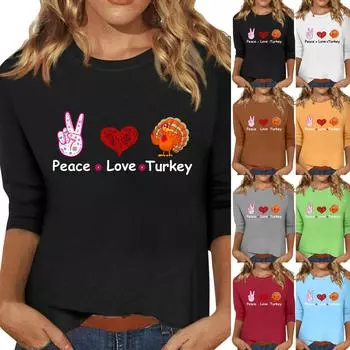 Женская модная повседневная свободная футболка с круглым вырезом и рукавами 3/4 с принтом, женский топ L чёрный