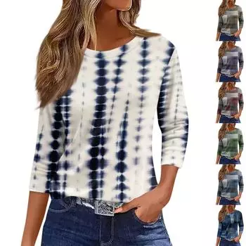 Женская модная повседневная свободная футболка с круглым вырезом и рукавами 3/4 с принтом, женский топ L коричневый