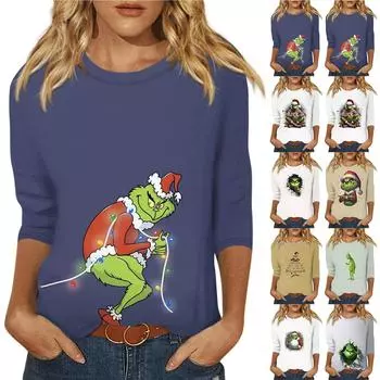 Женская модная повседневная свободная футболка с круглым вырезом и рукавами 3/4 с принтом, женский топ M