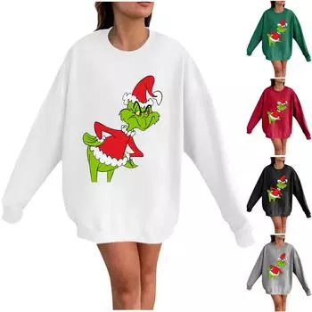 Женская модная повседневная свободная футболка с круглым вырезом и небольшим принтом, топ с длинными рукавами M серый