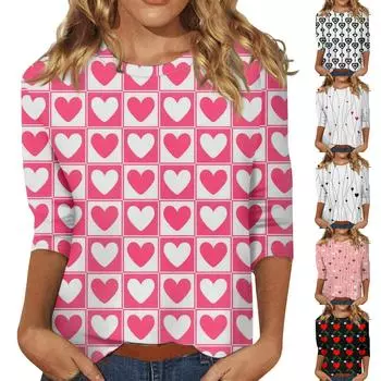 Женская модная повседневная свободная футболка с круглым вырезом и рукавами 3/4 с принтом, женский топ L чёрный