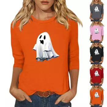 Женская модная повседневная свободная футболка с круглым вырезом и рукавами 3/4 на Хэллоуин, женский топ L шафрановый