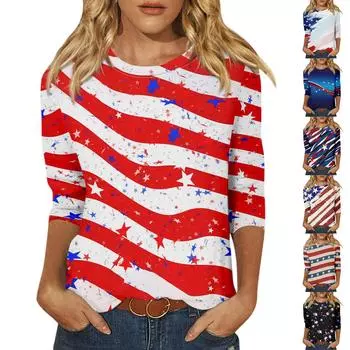 Женская модная повседневная свободная футболка с круглым вырезом и рукавами 3/4 с принтом, женский топ S