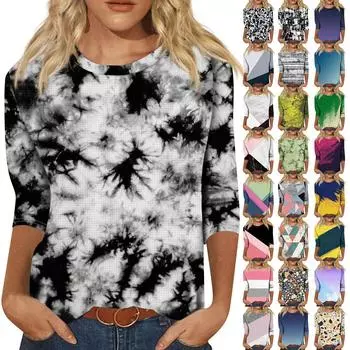 Женская модная повседневная свободная футболка с круглым вырезом и рукавами 3/4 с принтом, женский топ L армия зеленый