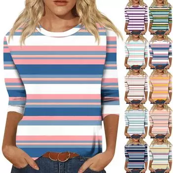 Женская модная повседневная свободная футболка с круглым вырезом и рукавами 3/4 с принтом, женский топ S фиолетовый