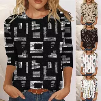 Женская модная повседневная свободная футболка с круглым вырезом и рукавами 3/4 с принтом, женский топ S розовый