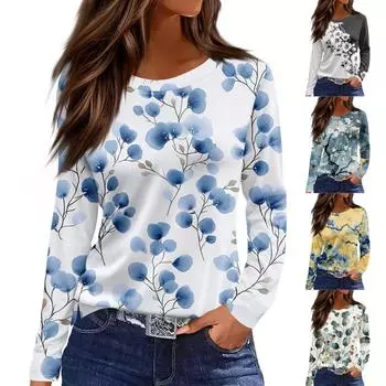 Женская модная повседневная свободная футболка с принтом и круглым вырезом с разрезом и длинным рукавом, женский топ XL жёлтый