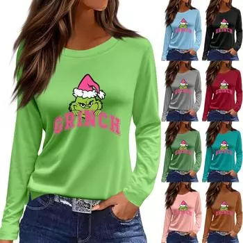 Женская модная повседневная свободная футболка с принтом и круглым вырезом с разрезом и длинным рукавом, женский топ L чёрный