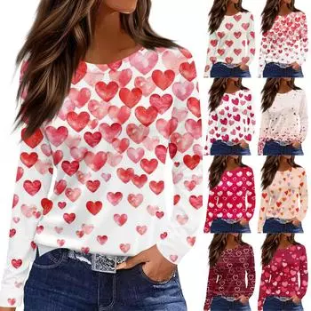 Женская модная повседневная свободная футболка с принтом и круглым вырезом с разрезом и длинным рукавом, женский топ S винный