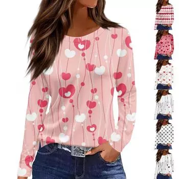 Женская модная повседневная свободная футболка с принтом и круглым вырезом с разрезом и длинным рукавом, женский топ XXL