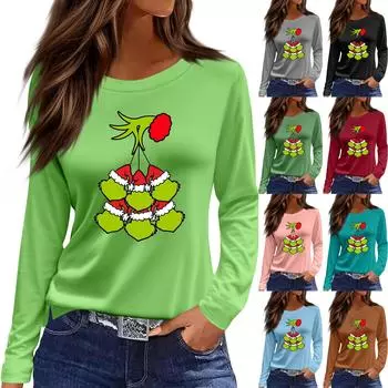 Женская модная повседневная свободная футболка с принтом и круглым вырезом с разрезом и длинным рукавом, женский топ L чёрный