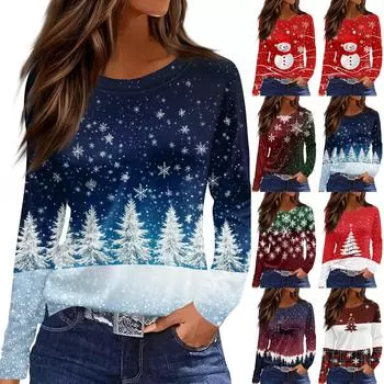 Женская модная повседневная свободная футболка с принтом и круглым вырезом с разрезом и длинным рукавом, женский топ XXXL тёмно-синий