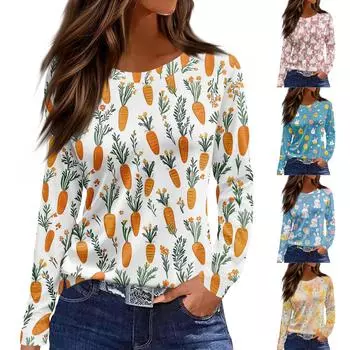 Женская модная повседневная свободная футболка с принтом и круглым вырезом с разрезом и длинным рукавом, женский топ XXXL