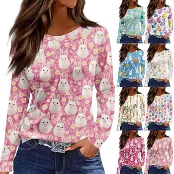 Женская модная повседневная свободная футболка с принтом и круглым вырезом с разрезом и длинным рукавом, женский топ XXXL фиолетовый