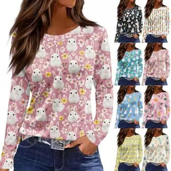 Женская модная повседневная свободная футболка с принтом и круглым вырезом с разрезом и длинным рукавом, женский топ M розовый