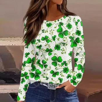 Женская модная повседневная свободная футболка с разрезом и круглым вырезом с длинным рукавом с принтом, женский топ L армия зеленый