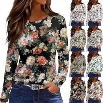 Женская модная повседневная свободная футболка с разрезом и круглым вырезом с длинным рукавом с принтом, женский топ L чёрный