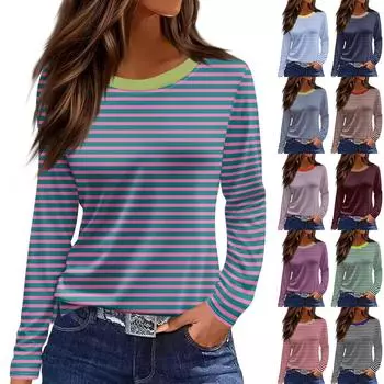 Женская модная повседневная свободная футболка с разрезом и круглым вырезом с длинным рукавом с принтом, женский топ M