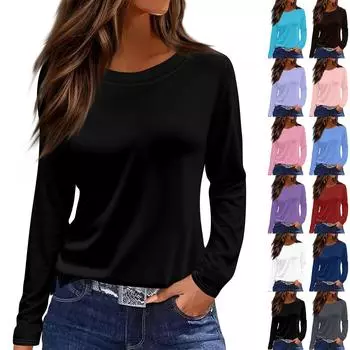 Женская модная повседневная свободная футболка с разрезом и круглым вырезом с длинным рукавом с принтом, женский топ S коричневый