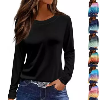 Женская модная повседневная свободная футболка с разрезом и круглым вырезом с длинным рукавом с принтом, женский топ L