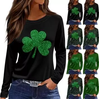 Женская модная повседневная свободная футболка с разрезом и круглым вырезом с длинным рукавом с принтом, женский топ L