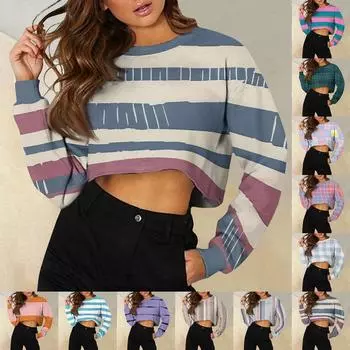 Женская модная повседневная свободная короткая толстовка с круглым вырезом и длинным рукавом с принтом на Хэллоуин M