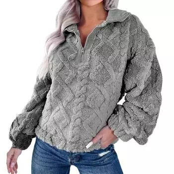 Женская модная повседневная свободная куртка с длинным рукавом на молнии с капюшоном и однотонным принтом M