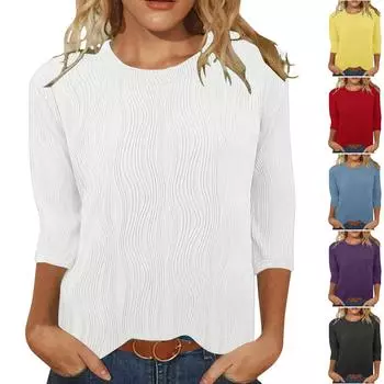 Женская модная повседневная свободная однотонная футболка с круглым вырезом и рукавами 3/4, женский топ L