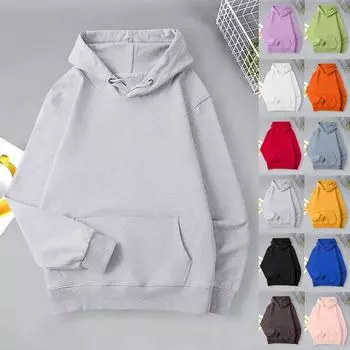 Женская модная повседневная свободная однотонная толстовка с капюшоном и длинным рукавом L чёрный