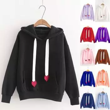 Женская модная повседневная свободная однотонная толстовка с капюшоном и длинным рукавом XL красный