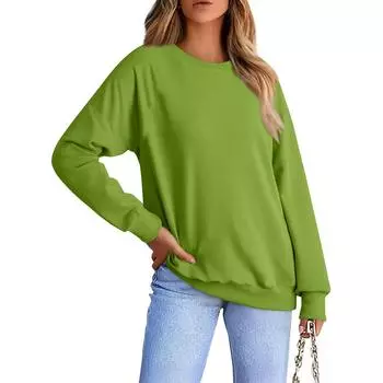 Женская модная повседневная свободная однотонная толстовка XL армия зеленый