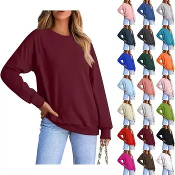 Женская модная повседневная свободная однотонная толстовка XL армия зеленый