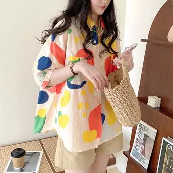 Женская модная повседневная свободная рубашка с коротким рукавом, летняя футболка в стиле ретро в гонконгском стиле с принтом алфавита в стиле хип-хоп, рубашка с коротким рукавом XXL