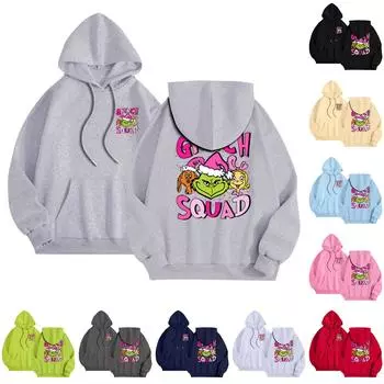 Женская модная повседневная свободная толстовка с длинным рукавом и принтом S тёмно-синий