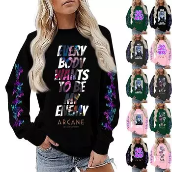 Женская модная повседневная свободная толстовка с длинным рукавом и круглым вырезом XXXL