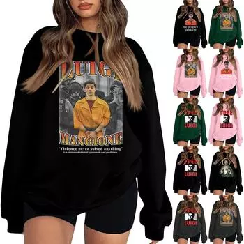 Женская модная повседневная свободная толстовка с длинным рукавом и принтом на весну L армия зеленый