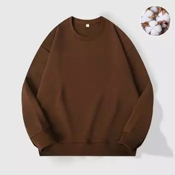 Женская модная повседневная свободная толстовка с круглым вырезом и длинным рукавом, однотонная XXXL кофейный