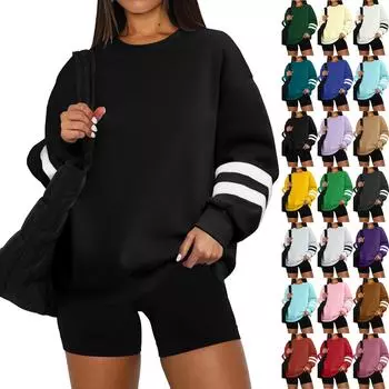 Женская модная повседневная свободная толстовка с круглым вырезом и длинным рукавом, однотонная XL