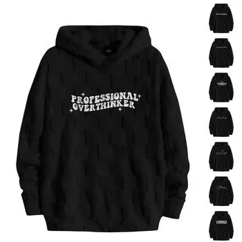 Женская модная повседневная свободная толстовка с круглым вырезом и длинным рукавом с капюшоном S