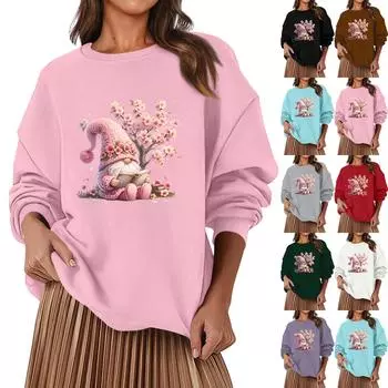 Женская модная повседневная свободная толстовка с круглым вырезом и длинным рукавом, однотонная S розовый