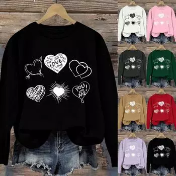 Женская модная повседневная свободная толстовка с круглым вырезом и длинным рукавом с принтом ко Дню святого Валентина S белый