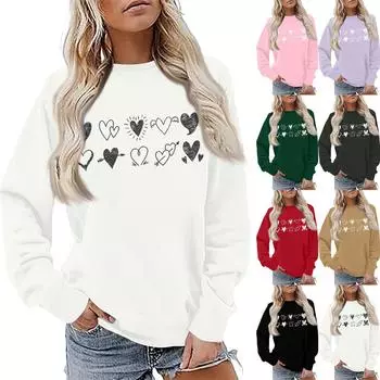 Женская модная повседневная свободная толстовка с круглым вырезом и длинным рукавом с принтом ко Дню святого Валентина XL чёрный