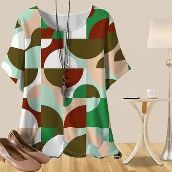 Женская модная повседневная свободная весенняя рубашка, женские топы с коротким рукавом и цветными блоками с принтом XS синий